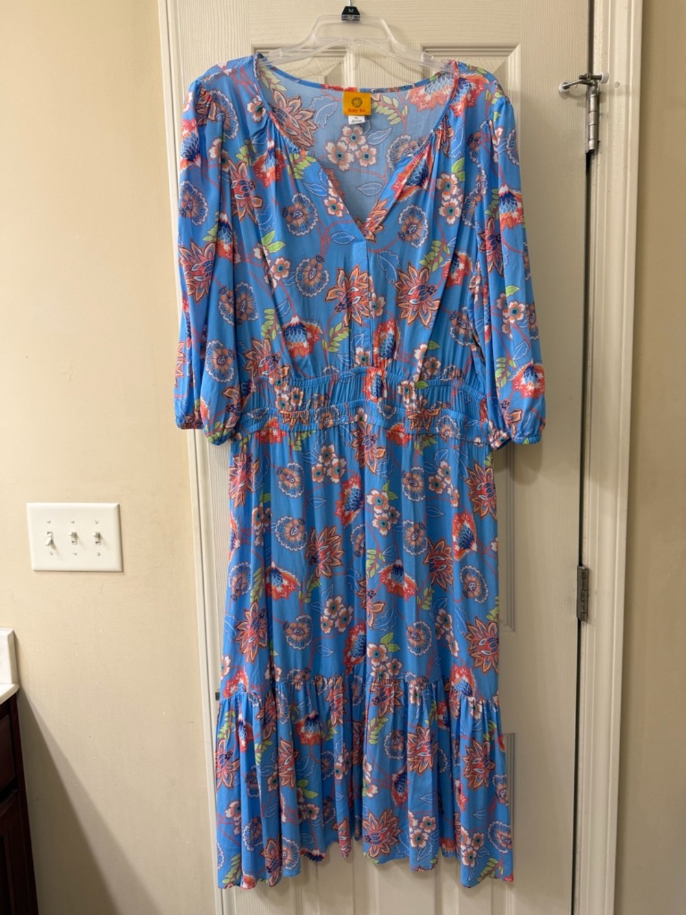 Ruby Rd. Blue Floral V-Neck Midi Dress
